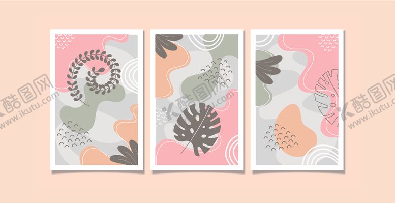 编号：10565610120837149465【酷图网】源文件下载-抽象植物装饰画三联图