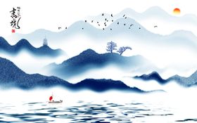新中式水墨山水背景墙