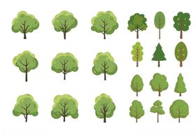 多样绿色树木矢量图