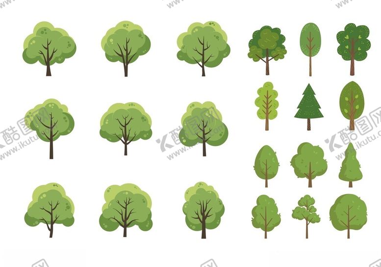 编号：45087904021645528731【酷图网】源文件下载-多样绿色树木矢量图