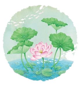 中国风荷叶荷花绘画