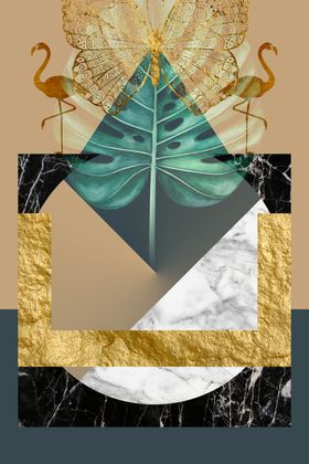 几何线条金箔画玄关