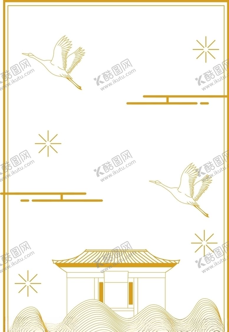 编号：82793009162012111076【酷图网】源文件下载-中式仙鹤建筑金色边框