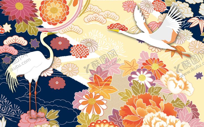 编号：58852209160001116950【酷图网】源文件下载-仙鹤国潮插画