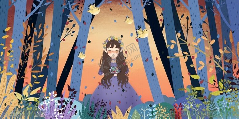 编号：13404011212107006780【酷图网】源文件下载-森林中漫步的动漫人物