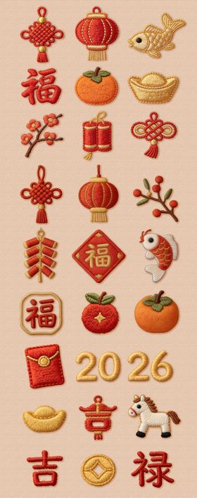 新年刺绣图标元素