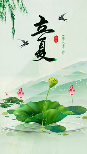 立夏海报荷花24节气创意