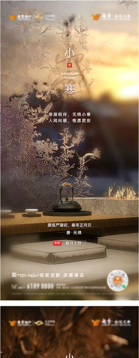 二十四节气小寒海报中式房地产