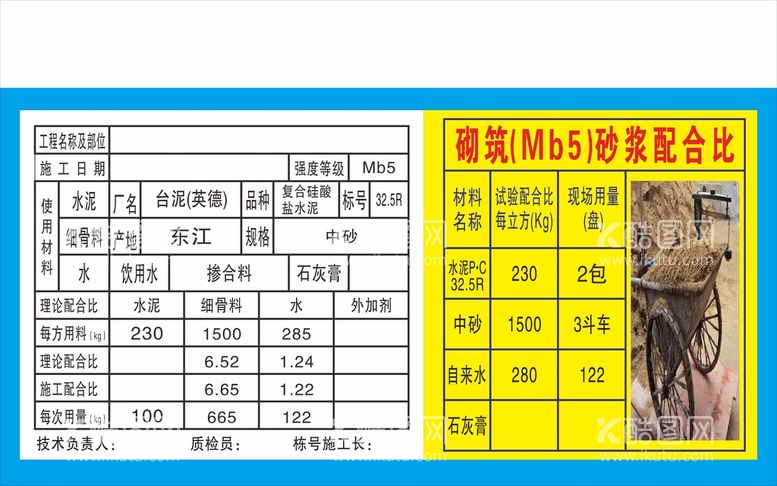 编号：49129811280416251752【酷图网】源文件下载-砂浆配合比