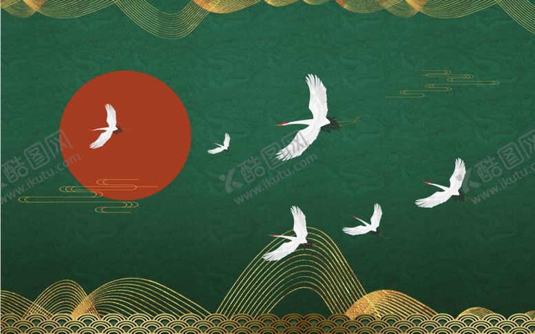 编号：71555906260052362540【酷图网】源文件下载-复古祥云白鹤背景图