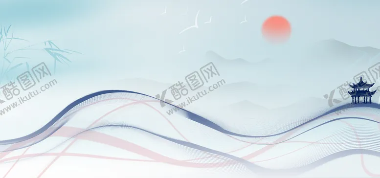 编号：60954709140718309372【酷图网】源文件下载-古风水墨山水画 太阳客厅背景墙