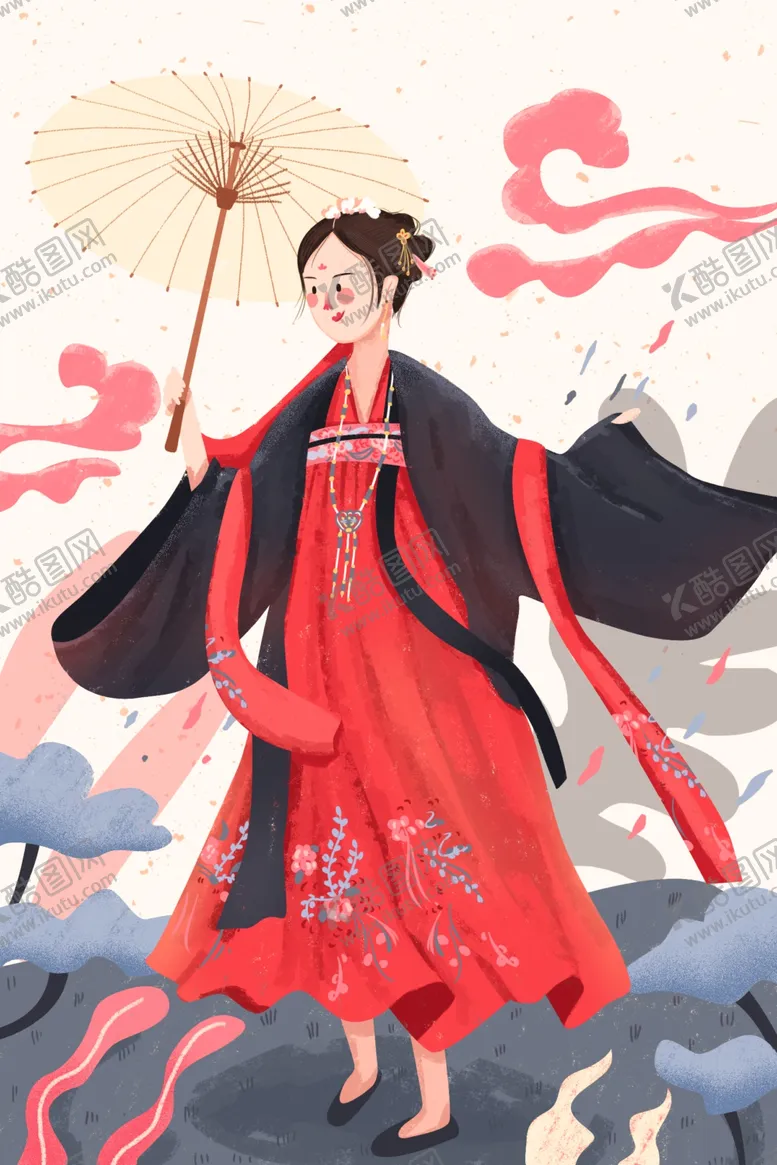 编号：68104406191508321776【酷图网】源文件下载-人物女性古风插画卡通素材