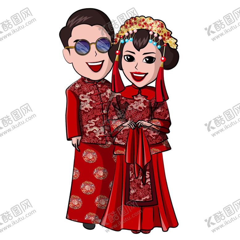 编号：88518209240441215046【酷图网】源文件下载-卡通新郎新娘PNG免扣素材