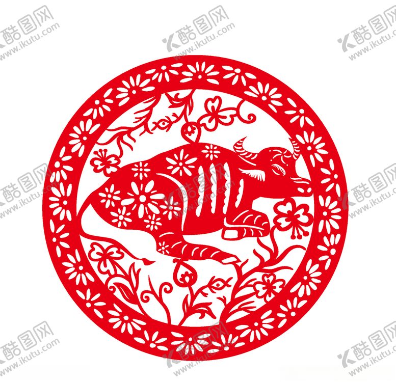 编号：59100009272334224732【酷图网】源文件下载-牛年剪纸插画