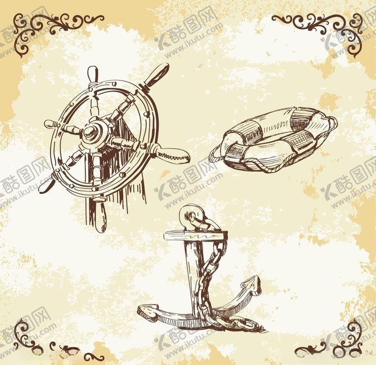 编号：33031209290449397120【酷图网】源文件下载-航海元素手绘