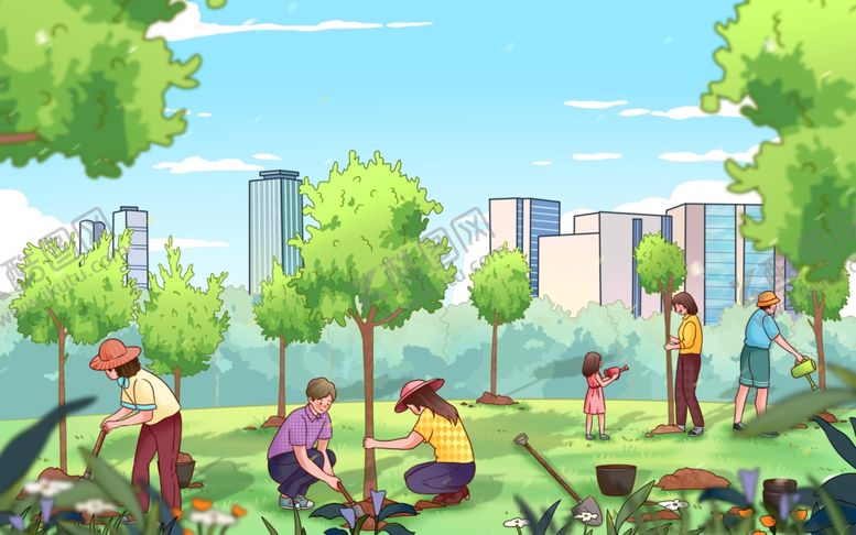编号：84813101170327248396【酷图网】源文件下载-植树节手绘插画