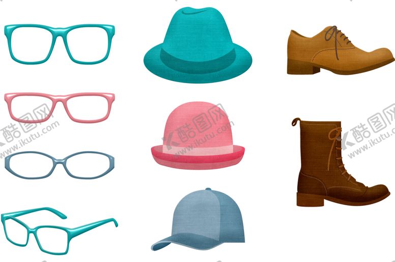 编号：34267409111658044421【酷图网】源文件下载-眼镜帽子鞋子