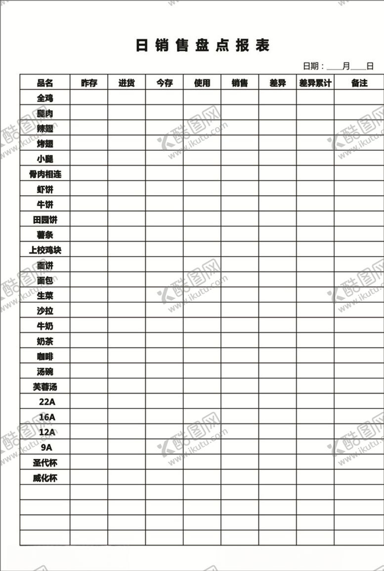 编号：27542507091747206312【酷图网】源文件下载-饭店销售清单