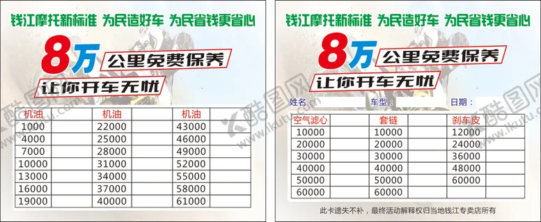 编号：42707011131502386029【酷图网】源文件下载-摩托车保养卡