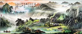 水墨山水背景画江南乡古朴