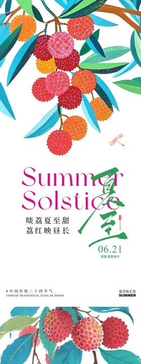 夏至荔枝小暑夏天蜻蜓插画