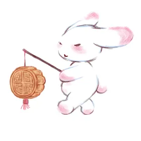 中秋插画可爱卡通兔子海报图案png免扣月饼