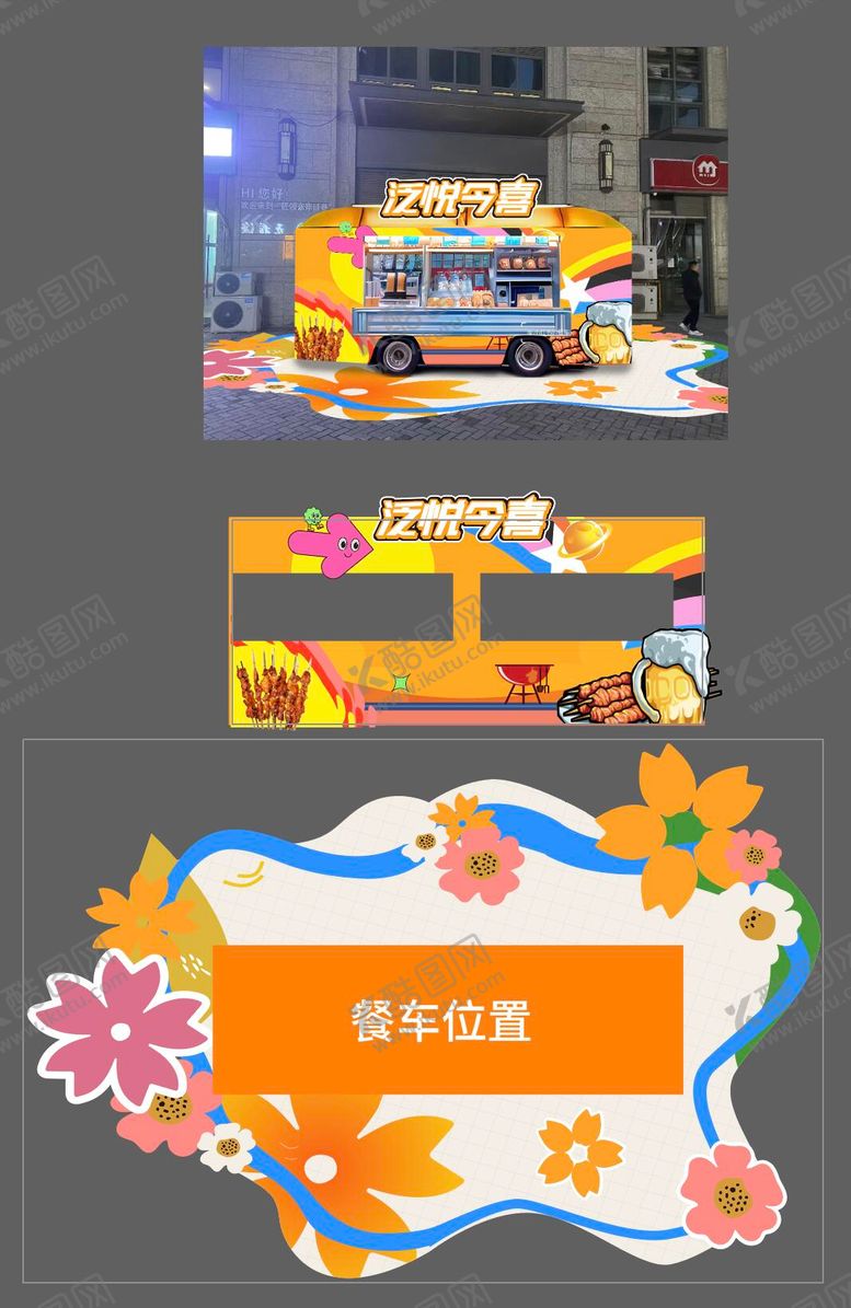 编号：56050502150958078331【酷图网】源文件下载-地产活动物料餐车地贴橙色缤纷活力