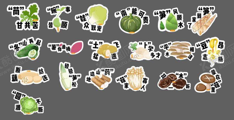 编号：12166305171552418954【酷图网】源文件下载-蔬菜谐音成语卡片