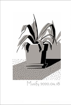 植物盆栽黑白插画