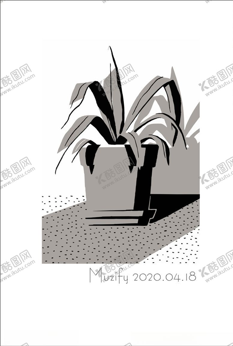 编号：59984910300738049951【酷图网】源文件下载-植物盆栽黑白插画