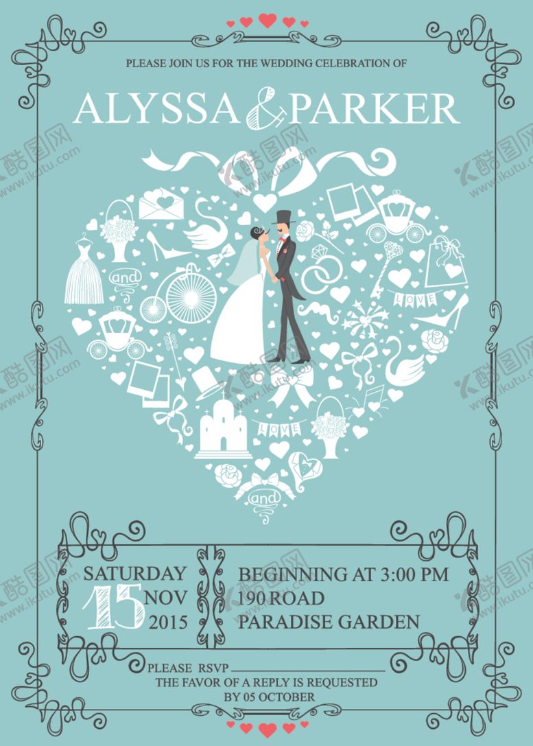 编号：17196410300606129768【酷图网】源文件下载-复古风格爱心背景结婚邀请卡