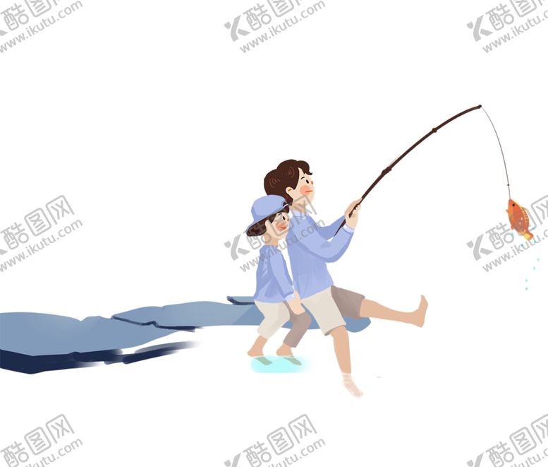 编号：67169506260819536774【酷图网】源文件下载-男孩女孩钓鱼插画