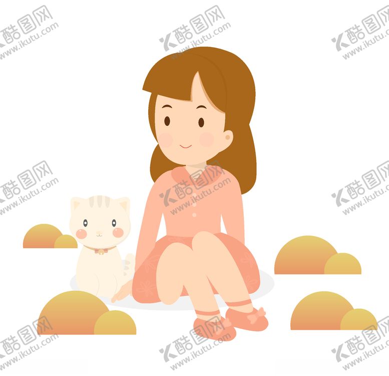 编号：84101004280305094110【酷图网】源文件下载-女孩和猫插画