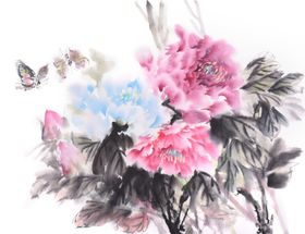 手绘水墨花