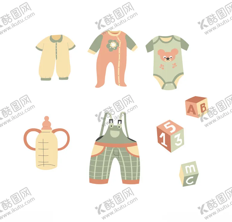 编号：88020602271112051260【酷图网】源文件下载-扁平风格可爱幼儿用品矢量插画