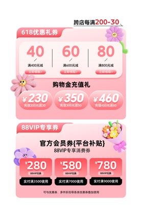 618粉色系优惠券红包