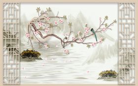 花鸟画袁兰花背景墙