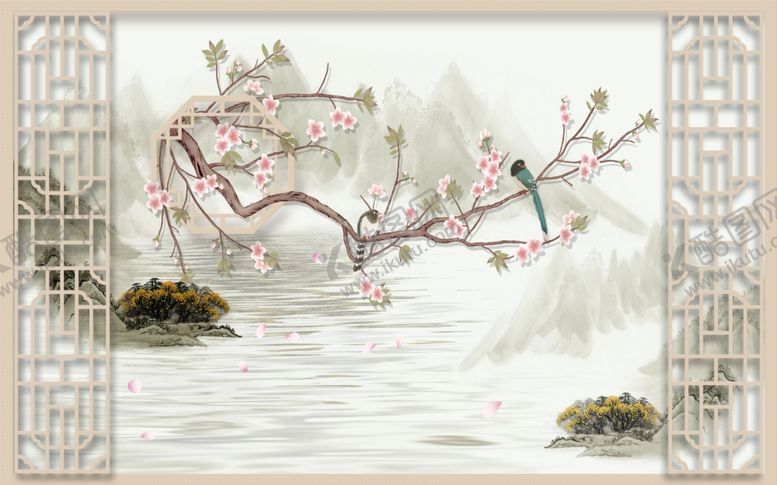 编号：27001806260016106993【酷图网】源文件下载-花鸟画袁兰花背景墙