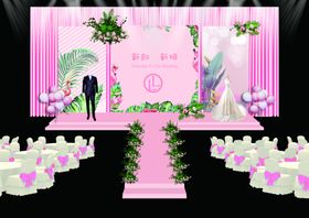 粉色火烈鸟鲜花婚庆背景