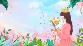 民国复古女神节创意插画设计