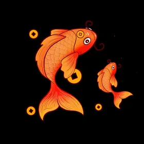 锦鲤  金鱼插画  国潮素材