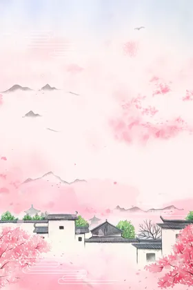 手绘桃花插画海报图片矢量小清新展板