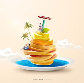 夏季海滩度假创意合成小风景场景