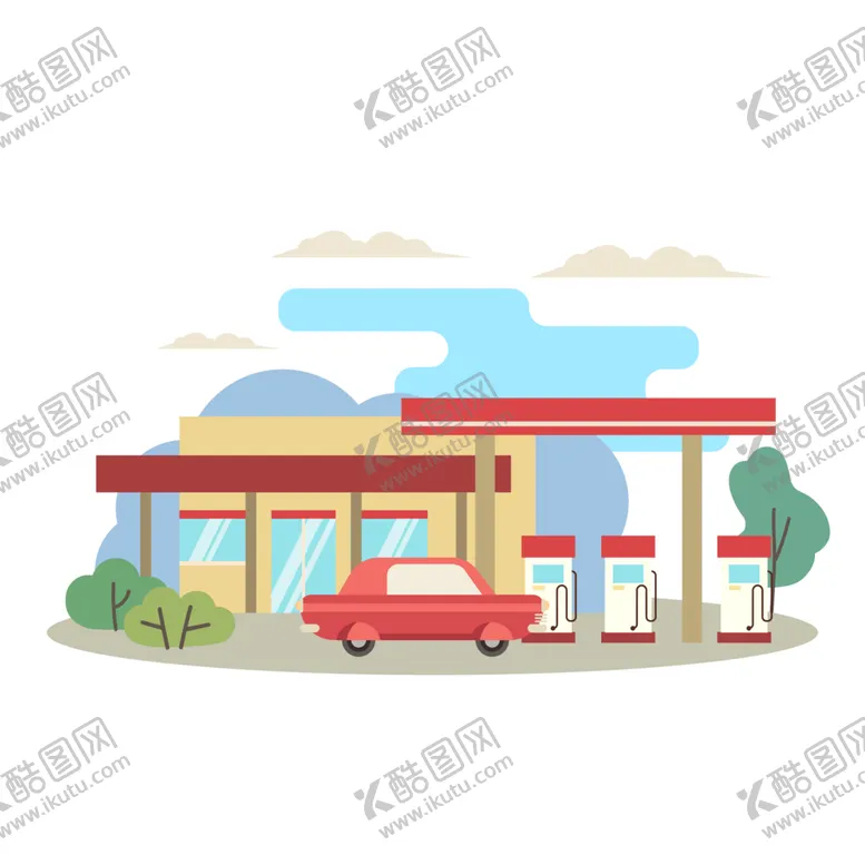 编号：16246212192217016283【酷图网】源文件下载-简约扁平卡通加油站