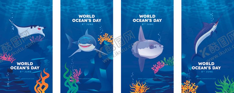 编号：91563511021018556689【酷图网】源文件下载-海洋生物主题竖版插画海报