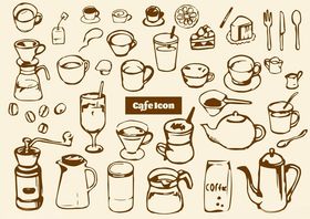 手绘咖啡茶具插画集合