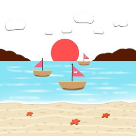 卡通海洋沙滩天空海岛背景