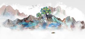 水墨山水画电视背景墙抽象巨幅