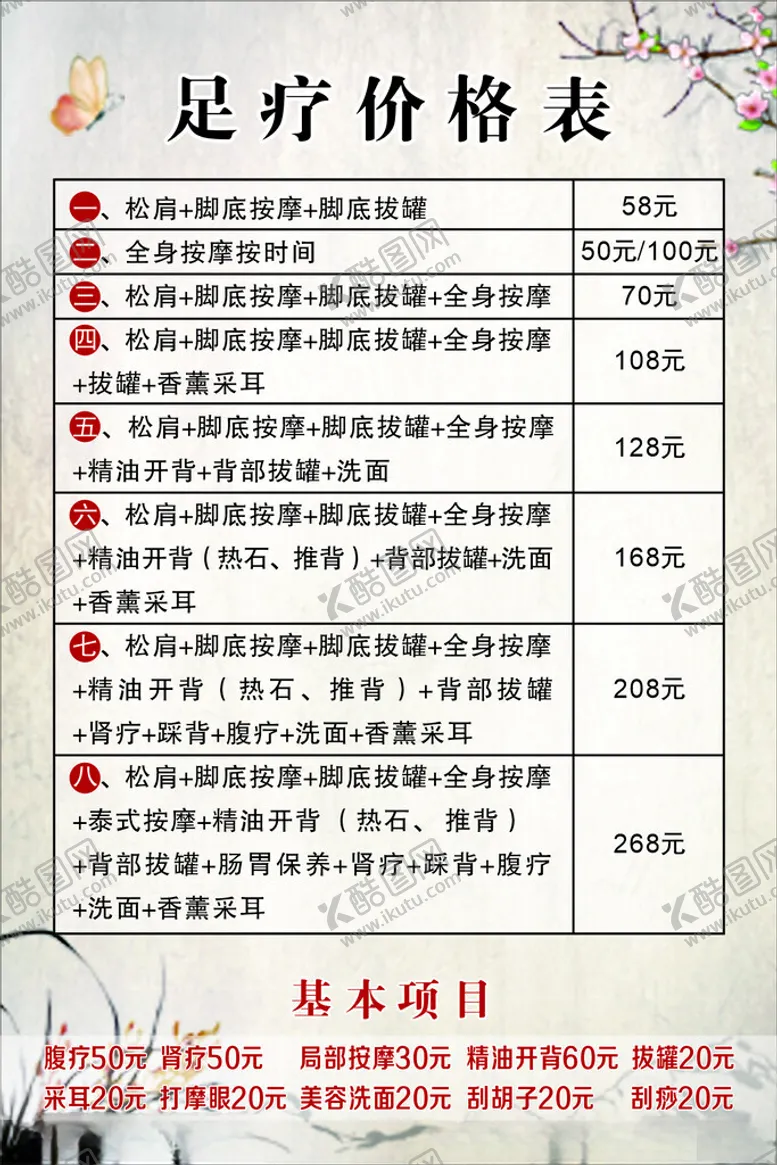 编号：52122002200105454371【酷图网】源文件下载-足疗价格表