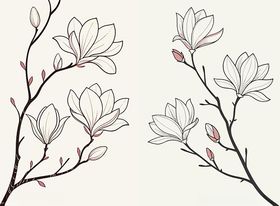 线条玉兰花卉插画